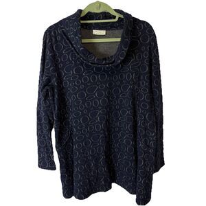 Komil Womens Navy Gray Circle Print Cowl Neck Tunic Top XL Lagenlook Artsy